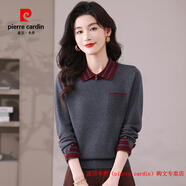皮爾卡丹（pierre cardin）品牌高檔輕奢純羊毛衫女洋氣上衣翻領(lǐng)針織毛衣春秋中年媽媽打底羊 品牌高端新品-深灰色 98987 2XL