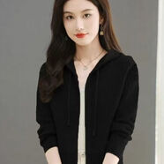 皮爾卡丹（pierre cardin）2025春秋季針織開(kāi)衫毛衣小個(gè)子短款連帽拉鏈洋氣新款寬松百搭上 黑色 XL 建議120-130斤