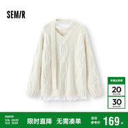 森馬（Semir）毛衣女冬圍巾蕾絲V領(lǐng)絞花寬松2025優(yōu)雅小性感套頭衫109725107011