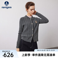 Navigare意大利小帆船女士毛衣秋冬季新款純綿羊毛長(cháng)袖開(kāi)衫通勤保暖外套男 暗巖灰 M