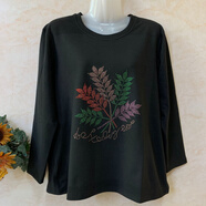 詩(shī)言海浪中老年雙面德絨長(cháng)袖T恤女大碼寬松內搭保暖上衣秋冬季媽媽打底衫 黑五谷穗 德絨 3XL 體重125-150斤