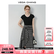 VEGA CHANG半身裙女2025年夏季新款美式休閑學(xué)院風(fēng)小眾設(shè)計(jì)感高腰格紋裙褲 格紋拼接（連衣裙） L