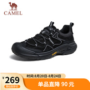 駱駝（CAMEL）踏山男士戶(hù)外登山復古皮面休閑低幫徒步鞋 G14A342696 夜黑色 39