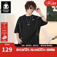 GENANX閃電潮牌夏季熱賣(mài)短t太空棉圓領(lǐng)t恤男假兩件簡(jiǎn)約風(fēng)印花情侶裝短袖 黑色 L 【寬松版】請參考尺碼或客服