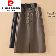 皮爾卡丹（pierre cardin）2025新款秋冬款皮裙半身裙女高腰顯瘦百搭時(shí)尚網(wǎng)紅PU皮過(guò)膝中長(cháng)款 咖色 A區1506 2XL 125斤-135斤