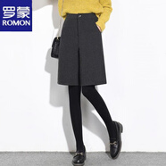 羅蒙（ROMON）毛呢闊腿短褲女秋冬新款加厚高腰寬松直筒六分女褲五分短褲靴褲 深灰色 XL