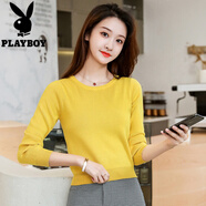 花花公子（PLAYBOY）小個子毛衣女新款時尚洋氣上衣薄款短裝打底衫2025黑色百搭針織衫 黃色 S