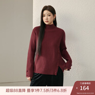 纖莉秀大碼女裝韓系時(shí)髦高領(lǐng)開(kāi)叉下擺百搭保暖毛衣胖mm2025冬新款4714 紅色 2XL