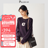 帕羅（PALUOPO）圓領(lǐng)套頭毛衣兔毛羊毛加厚字母提花長袖秋冬厚款保暖時尚針織毛衫 紫色 S 95