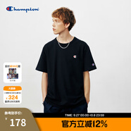 Champion冠軍短袖夏季新款男女全棉舒適簡約小C LOGO圓領情侶套頭T恤 黑色 XXL