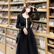 云者小紅書(shū)同款大碼女2025新款春季微胖mm收腰感顯瘦內搭打底針織毛衣 黑色連衣裙小眾設計感仙女超仙森系高端女裝輕奢裙子質(zhì) M M80-100斤