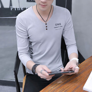 費(fèi)洛仕新款男士長(zhǎng)袖t恤春秋棉潮流打底衫內(nèi)搭小衫上衣服可外穿上衣潮 9010灰色 XL (120-135斤)