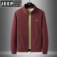 JEEP SPIRIT2025秋冬新款男士抓絨衣內膽保暖加厚夾克戶(hù)外休閑男裝顆粒絨外套 酒紅 2XL