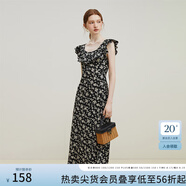 范思藍(lán)恩23FS12695韓系荷葉邊減齡連衣裙女夏季新款吊帶裙子 黑底碎花 XS