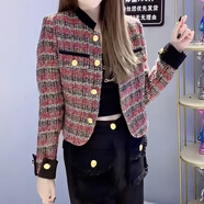 NENW潮流名媛小香風(fēng)短外套女2025年新款春秋季外套百搭顯瘦修身長(cháng)袖上 紅色 L 110-120斤