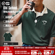 馬登工裝撞色polo領(lǐng)短袖美式復(fù)古刺繡打底衫學(xué)院風(fēng)翻領(lǐng)重磅t恤男夏 深綠色 版型寬松 M