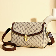 路易生活 LOUIS'S LIFE女包2025新款時(shí)尚印花小方包通勤百搭媽媽包中年款單肩斜挎包 菱形卡其