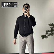 JEEP SPIRIT吉普歐洲站秋冬新款商務(wù)休閑針織開(kāi)衫男士潮流簡(jiǎn)約立領(lǐng)休閑毛衣外 黑色 XL