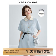 VEGA CHANG法式茶歇連衣裙女2025年夏款高級(jí)感氣質(zhì)顯瘦赫本風(fēng)長(zhǎng)裙 baby藍(lán)（短款） M