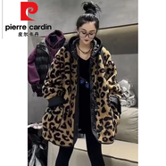 皮爾卡丹（pierre cardin）豹紋皮毛一體短外套女秋冬百搭2025新款韓版寬松顯瘦休閑夾棉加厚 卡其色【夾棉】 加厚 L