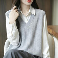 香影純2025秋冬新款針織衫馬甲女無(wú)袖毛衣女針織背心女坎肩V領(lǐng)外搭女 云霧灰 M (建議95-105斤)