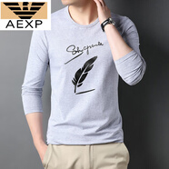 AX阿瑪尼2025新款男士純棉長(cháng)袖t恤秋冬印花圓領(lǐng)衛衣加絨打底衫上衣 灰色675 3XL 185(體重170-185斤)