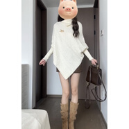 花花公子（PLAYBOY）韓系設(shè)計(jì)感不規(guī)則高領(lǐng)麻花毛衣秋冬慵懶風(fēng)寬松顯瘦蝙蝠袖針織衫 米白色 S