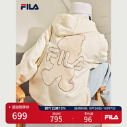FILA斐樂(lè)官方女裝外套秋季上衣多彩潮流加絨保暖開(kāi)衫連帽小熊外套 奶鹽白-F51W138599FIV(加絨) 170/88A/L