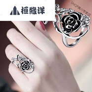桓緣洋港澳輕奢高端品質(zhì)小眾設(shè)計(jì)輕奢感銀色玫瑰花開(kāi)口食指戒指 銀色 活扣可調(diào)節(jié) 開(kāi)口可調(diào)節(jié)