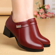 RED DRAGONFLY紅蜻蜓秋冬軟底單鞋中跟空姐久站工作黑色工裝媽媽上班 酒紅色 39