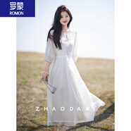 羅蒙（ROMON）女裝刺繡圓領(lǐng)連衣裙女2025年新款夏季國風(fēng)時(shí)尚宮廷風(fēng)月光小白裙子 白色 L