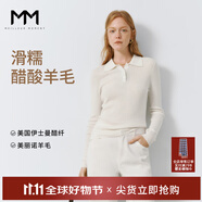 麥檬【雙11搶先購】MM爆款寬松連帽質感針織衫毛衣上衣25秋冬新款 Polo領-長袖-白色5F7932691 （白色微透 介意慎拍） M
