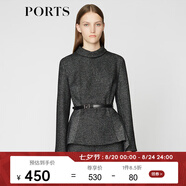 PORTS寶姿 秋冬新品女裝簡(jiǎn)約半高領(lǐng)針織上衣LA9N025GCF005 黑色格子 XS (2)