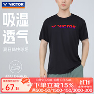 威克多（VICTOR）勝利羽毛球服男女款易干訓(xùn)練比賽針織運(yùn)動短袖T恤吸汗透氣T-30030 【中性款】T-49001-C黑色 2XL