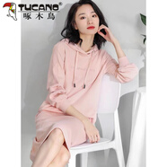 啄木鳥(niǎo)（TUCANO）棉質(zhì)衛衣連衣裙子2025春秋韓版運動(dòng)休閑寬松顯瘦連帽衛衣連衣裙女 粉色【A13字母款】春秋不加絨 M