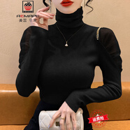 AEMAPE高領(lǐng)2025冬季毛衣新款網(wǎng)紗露肩修身內(nèi)搭打底針織衫上衣女秋冬 黑色 均碼 (80-135斤拍)