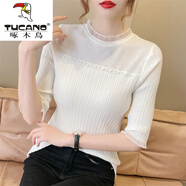 啄木鳥(niǎo)打底毛衣女內搭羊·毛衫2025春秋新款甜美衫半高領(lǐng)修身蕾絲針織衫 乳白色中/袖 XL