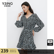 衣香麗影衣香麗影2025年春裝新款長(cháng)袖韓版V領(lǐng)碎花系帶雪紡時(shí)尚優(yōu)雅中長(cháng)裙 藍花型 XS 150