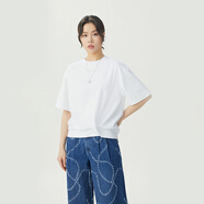 哥弟（GIRDEAR）女裝不對(duì)稱扭結(jié)純棉白T恤女1301012 白 S (2碼)
