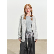 SOMESOWE波嬉風(fēng)系帶V領(lǐng)開(kāi)衫女裝新款秋季外搭顯瘦簡(jiǎn)約針織衫 灰色 S