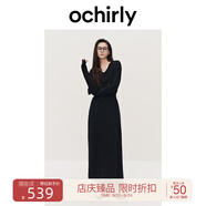 歐時力OCHIRLY 羊毛軟糯優(yōu)雅毛針織連衣裙V領(lǐng)秋冬季新品通勤簡約 深灰 M