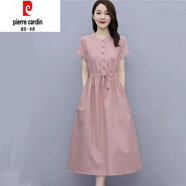 皮爾卡丹氣質(zhì)棉麻連衣裙女2025新款夏季時(shí)尚減齡修身顯瘦中長(cháng)款溫柔風(fēng)裙子 粉紅色 M 90-105斤