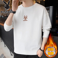 花花公子（PLAYBOY）衛(wèi)衣男士長袖t恤潮流寬松潮牌小衫新款體恤秋冬季上衣服 WE1103白色【加絨】 加厚 2XL 建議145-165斤