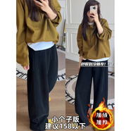 森馬（Semir）黑色彎刀褲女春季新款胖妹妹mm梨形身材高腰寬松顯瘦闊腿運動(dòng)衛褲 黑色 小個(gè)子版【加絨】 加厚 S 建議80-90斤