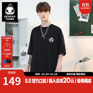閃電潮牌（GENANX）短袖趣味編繩創(chuàng)意設(shè)計(jì)卡通印花寬松純棉t恤 黑色 XL