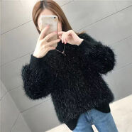 AEMAPE大碼胖mm半高領套頭毛衣女2025秋冬新款寬松慵懶風時尚針織打底衫 黑色 L 90-100斤