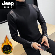 JEEP SPIRIT吉普半高領(lǐng)拼接長(cháng)袖t恤男春秋打底衫感時(shí)尚彈力修身中領(lǐng)體恤 黑色（高.領(lǐng)） 加絨 M (95-110斤)