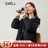 百圖年秋季新款短外套減齡百搭棒球服印花圖案外套女2309D07 黑色 XS