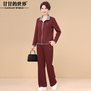 甘甘的世界2025秋季新款洋氣休閑運動(dòng)服上衣褲子兩件套裝甘夫人中年女裝 紅色 2XL （適合115-125斤）