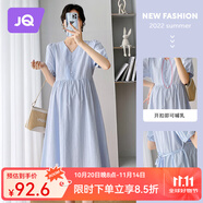 婧麒孕婦連衣裙夏款2025新款女氣質(zhì)夏季哺乳裙子寬松孕婦夏裝長裙 淺藍Jly22130【開扣可哺乳】 XL